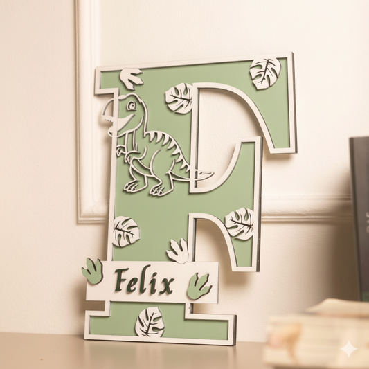 Anfangsbuchstabe Name mit Dino-Motiv