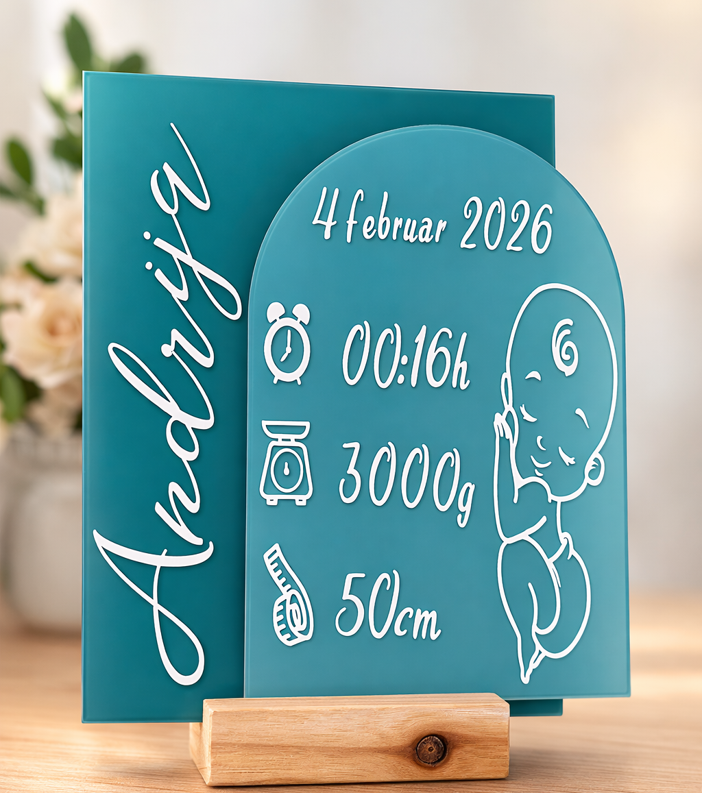 Acrylschild zur Geburt – mit Name & Geburtsdaten