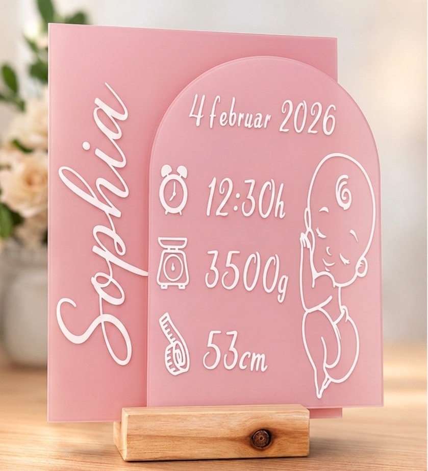 Acrylschild zur Geburt – mit Name & Geburtsdaten