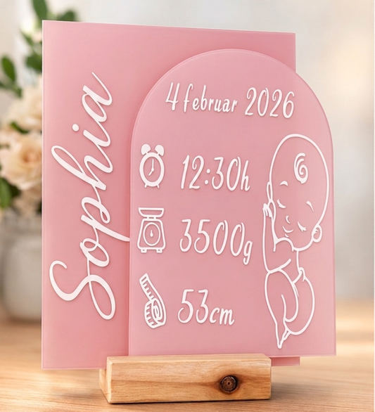 Acrylschild zur Geburt – mit Name & Geburtsdaten