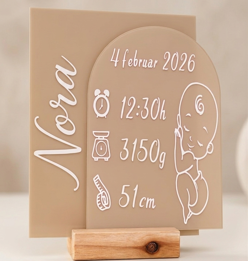 Acrylschild zur Geburt – mit Name & Geburtsdaten